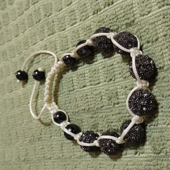 Hand Crafted Jewelry - Beaded bracelet, Black Pave CZ beads with Black beads with adjustable macrame.